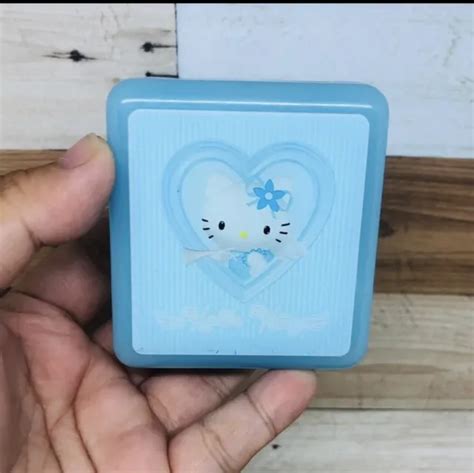 vtg  sanrio  kitty blue angel contact lens case compact holder