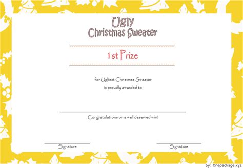 ugly sweater award certificate template  printable   package