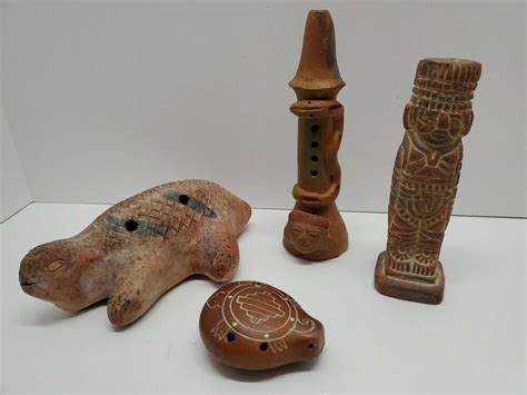 antique vtg clay pottery musical whistle flute ocarinas figurine folk