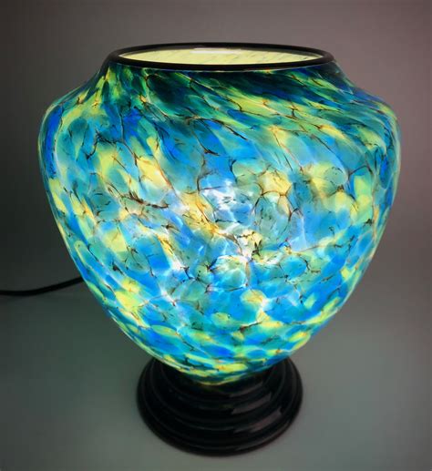 Blue Yellow And Green Glass Lamp By Curt Brock Art Glass Table Lamp