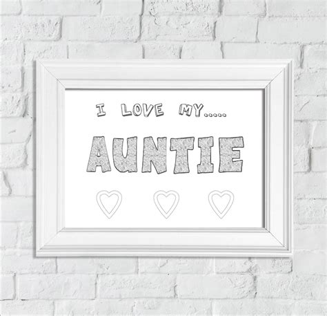 coloring page  love  auntie printable wall art etsy