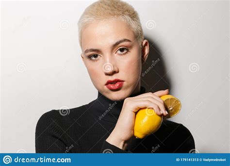 Portrait Of An Attractive Young Blonde Short Haired Woman Stock Image