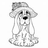 Coloring Dog Pages Basset Hound Animal Cute Kids Colouring Hat Printable Dogs Color Cats Sad Adult Easy Bassett Print Printables sketch template