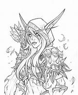 Coloring Warcraft Windrunner Sylvanas Dorei Kal Horde Divyajanani sketch template