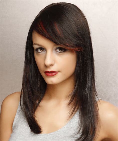 Long Straight Dark Brunette Hairstyle With Side Swept