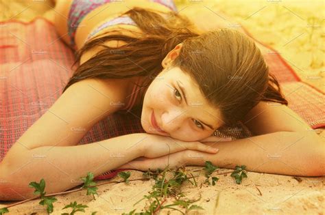 Teen Girl Lay On The Beach Close Up Photo People Images ~ Creative Market