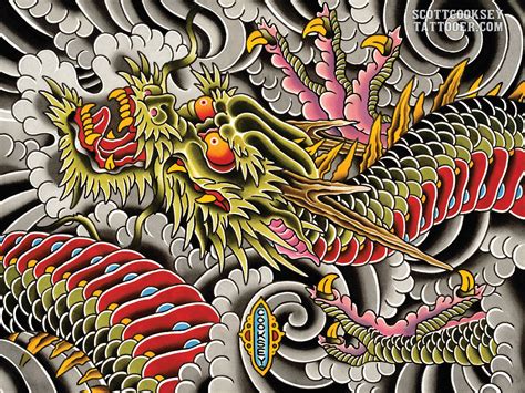traditional japanese dragon tattoo style painting  scott  cooksey  lone star tattoo shop