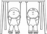 Swing Clipart Kids Clip Playing Swinging Swings Outside School Boy Cliparts Girl Little Children Mycutegraphics Outline Kid Graphics Two Girls sketch template