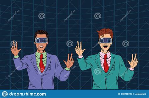 Men With Virtual Reality Headset Stock Vector