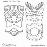 Totem Coloring Tiki Pages Pole Printable Mask Luau Poles Template Paper Faces Hawaiian Party Drawing Survivor Outlines Kids Masks Print sketch template