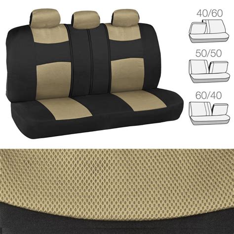 Car Seat Covers Solid Beige Cloth W Knit Mesh Accent Panels Front And Bench