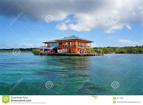 house  stilts  water   caribbean sea stock image image