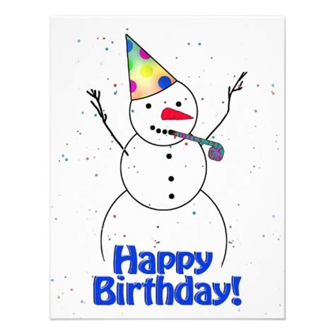 happy birthday snowman  paper invitation card zazzle