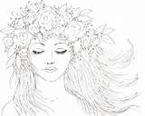 Traceable Girl Flowers Hair Drawing Drawings Acrylic Her Boho Painting Coloring Crown Traceables Anderson Angela Paintings Paint Angel Faces Easy sketch template