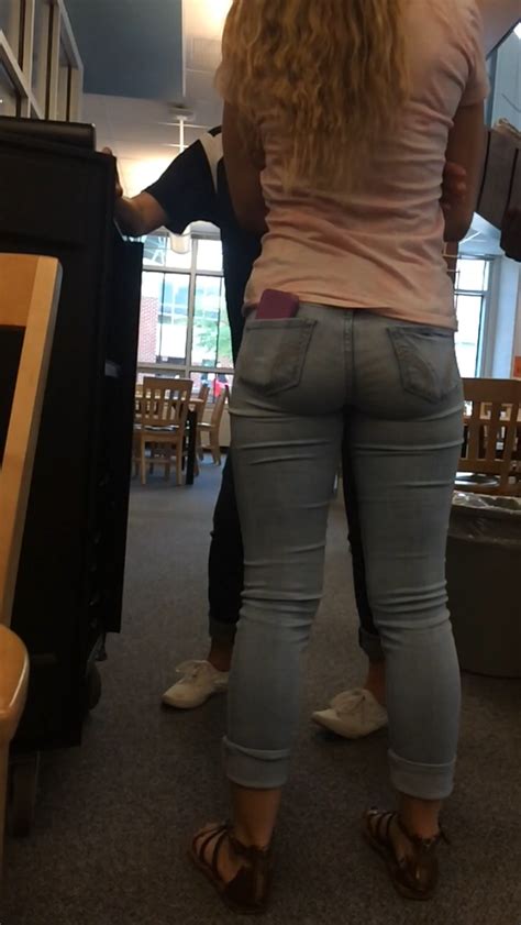 highschool cute slim blonde in tight jeans