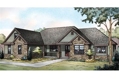 ranch homes  stone  front ranch house plan manor heart   front elevation home