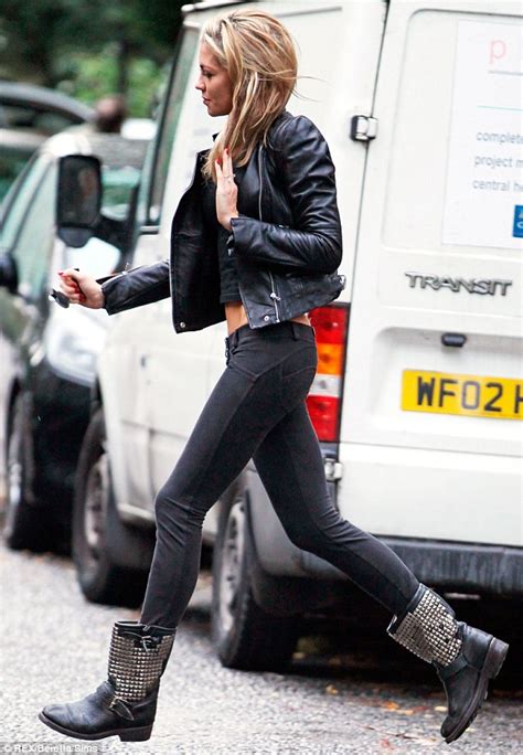 abbey clancy swaps sequins for biker chic during morning coffee run