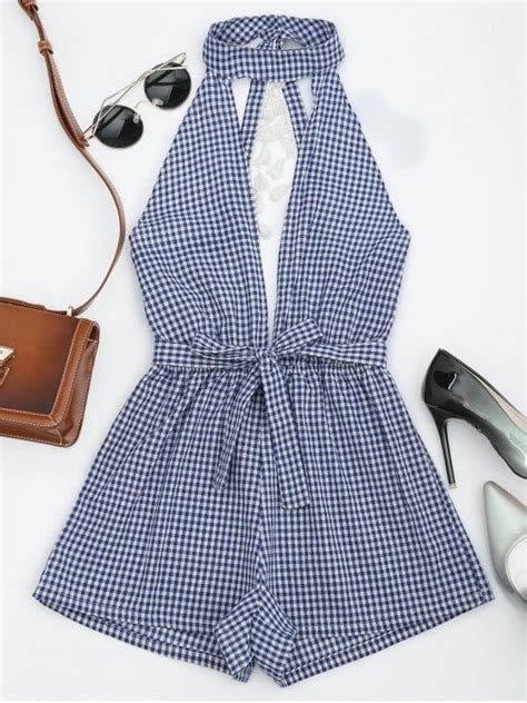 alluring sexy cut  romper featuring open  tassels embellishment  checked pattern