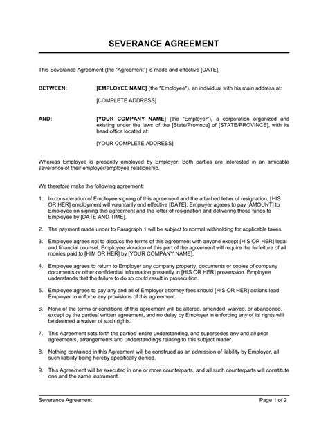 employee separation agreement template collection  nude porn