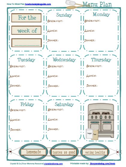 meal planning printable  breakfast lunch  dinner subscriber