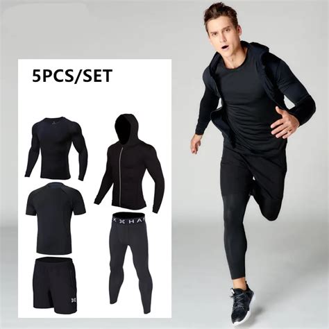 2018 sports running suit compression men fitness clothing sets quick