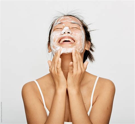 Asian Woman Washing Face Facial Cleanse Natural Korean Skincare
