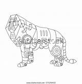 Lion Mechanical Steampunk Animal Vector Style Coloring Illustration Adult Book sketch template