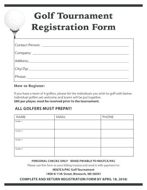 fillable  ndltca golf tournament registration form bndltcaorgb