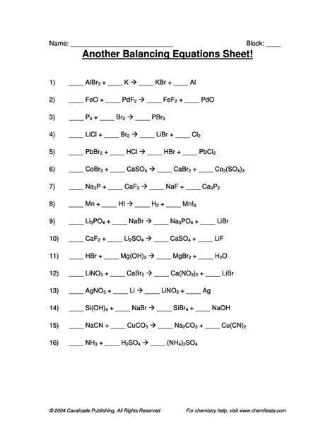 worksheets  easy balancing chemical equations worksheet