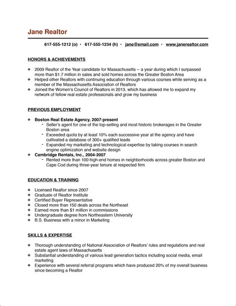 real estate resume format resume