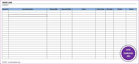 issue log template excel