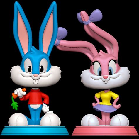 buster bunny and babs bunny tiny toon adventures 3d print model by