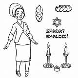 Hasidic Jews Hala Candles Shabat sketch template