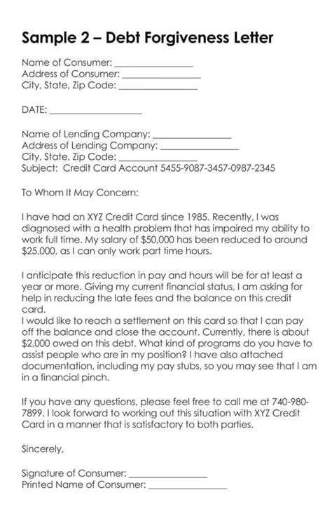 sample letter requesting debt forgiveness