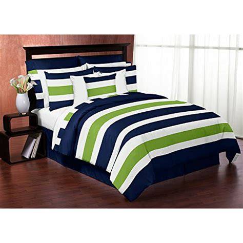 navy blue lime green  white stripe  piece teen boys twin bedding