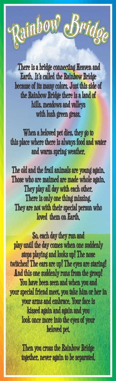 rainbow bridge poem pet loss inspirational sign  colorful