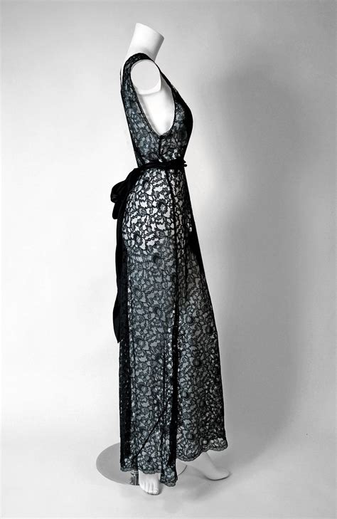 1940 s seductive leaf applique novelty black lace bias cut nightgown slip dress at 1stdibs