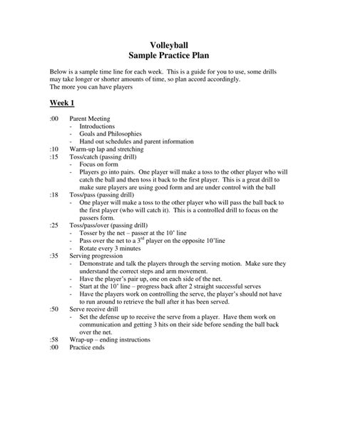 sample volleyball practice plan  printable  templateroller