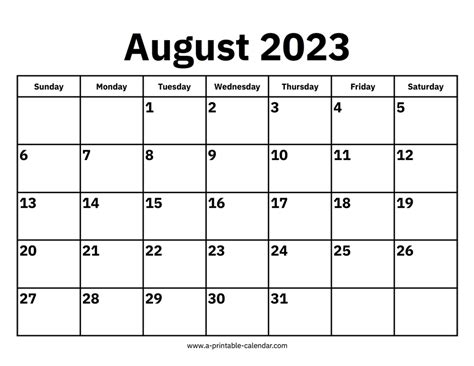 august  calendar  printable calendar