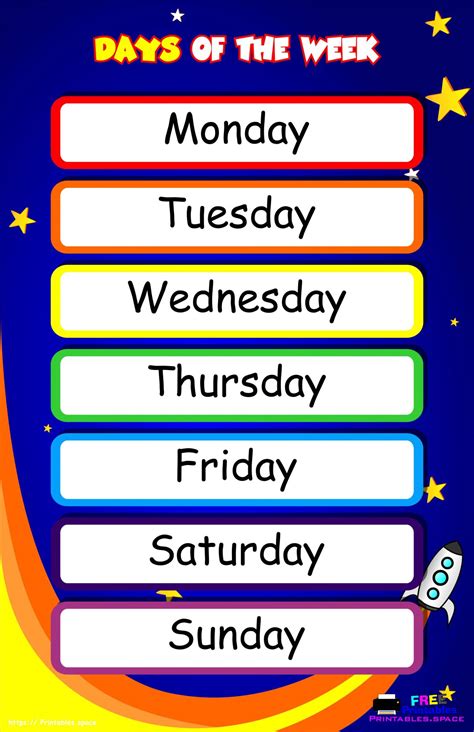 days   week chart  printable