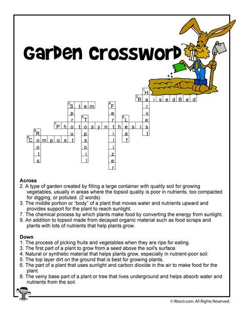 printable gardening crossword puzzle printable crossword puzzles