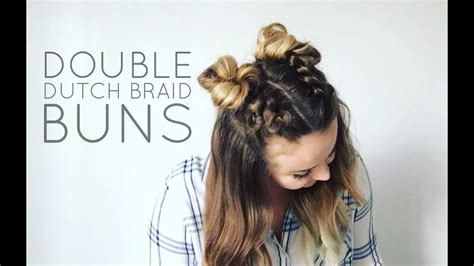 double dutch braid buns half up hairstyle youtube