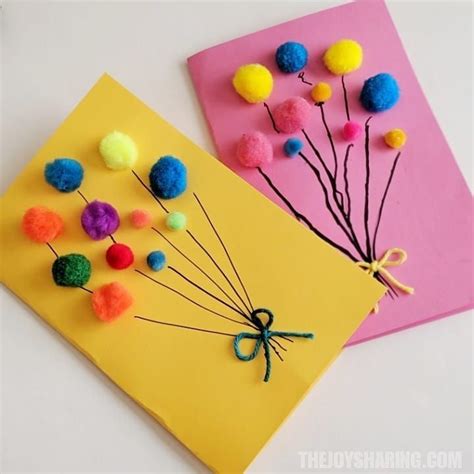 pom pom balloons card easy handmade card idea  kids