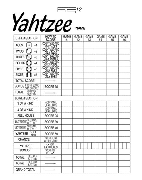 yahtzee game card template  release dvd turbabitsy