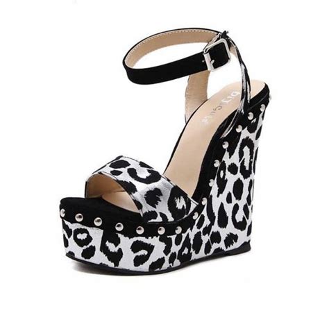 Black Sexy Leopard Open Toe Shoes Ankle Strap Platform