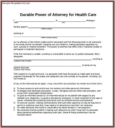 florida power  attorney form printable printable forms