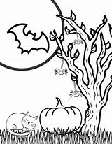 Halloween Coloring Printable Pages Moon Pumpkin Spooky Cat Elements Traditional Fun sketch template