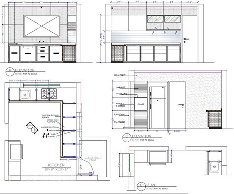 10ftx13ft Modular Kitchen Design Architecture Cad Drawing