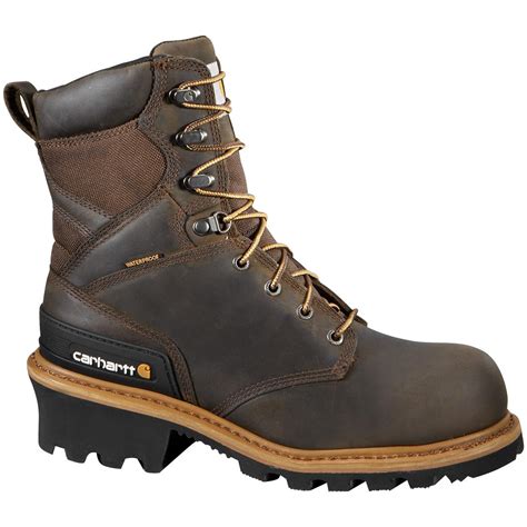 mens carhartt  waterproof composite toe logger boots brown  work boots
