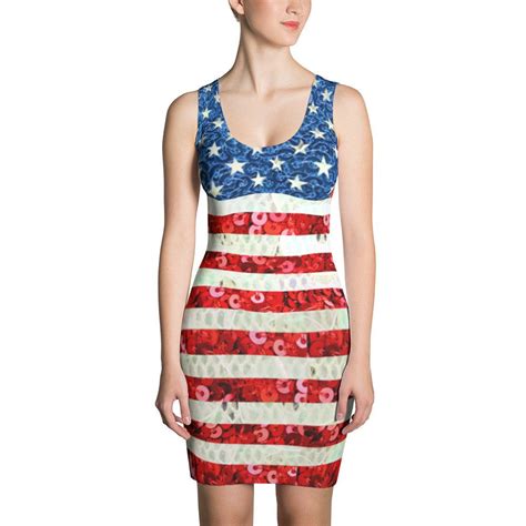 American Flag Sequin Look Printed Patriotic Fourth Of July Mini Dress
